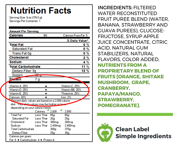 nutrifusion beverages ingredients nutrition panel clean label