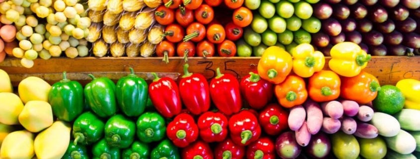 portions of fruits and veggies at grocery