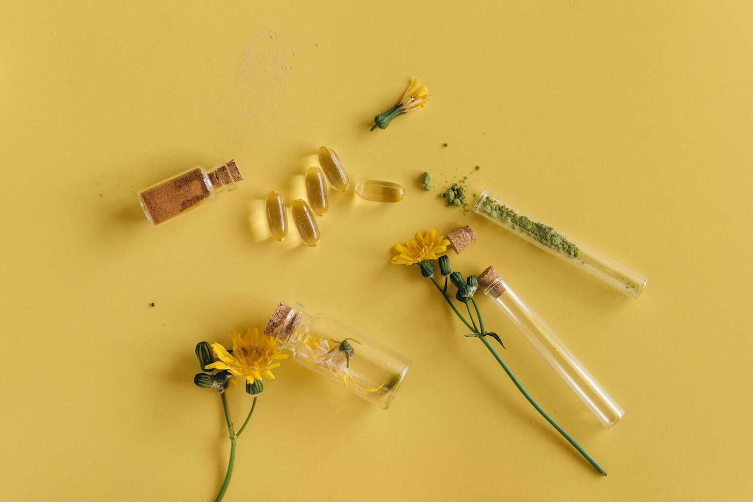 This photo features supplements made from natural ingredients on a table