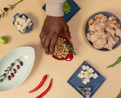 This photo features different plant-based ingredients on a table