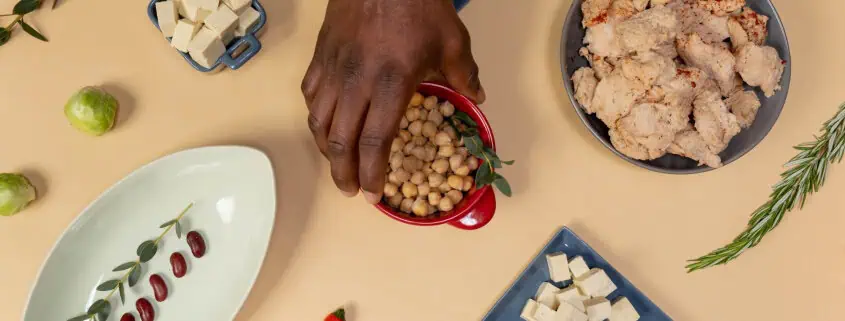 This photo features different plant-based ingredients on a table